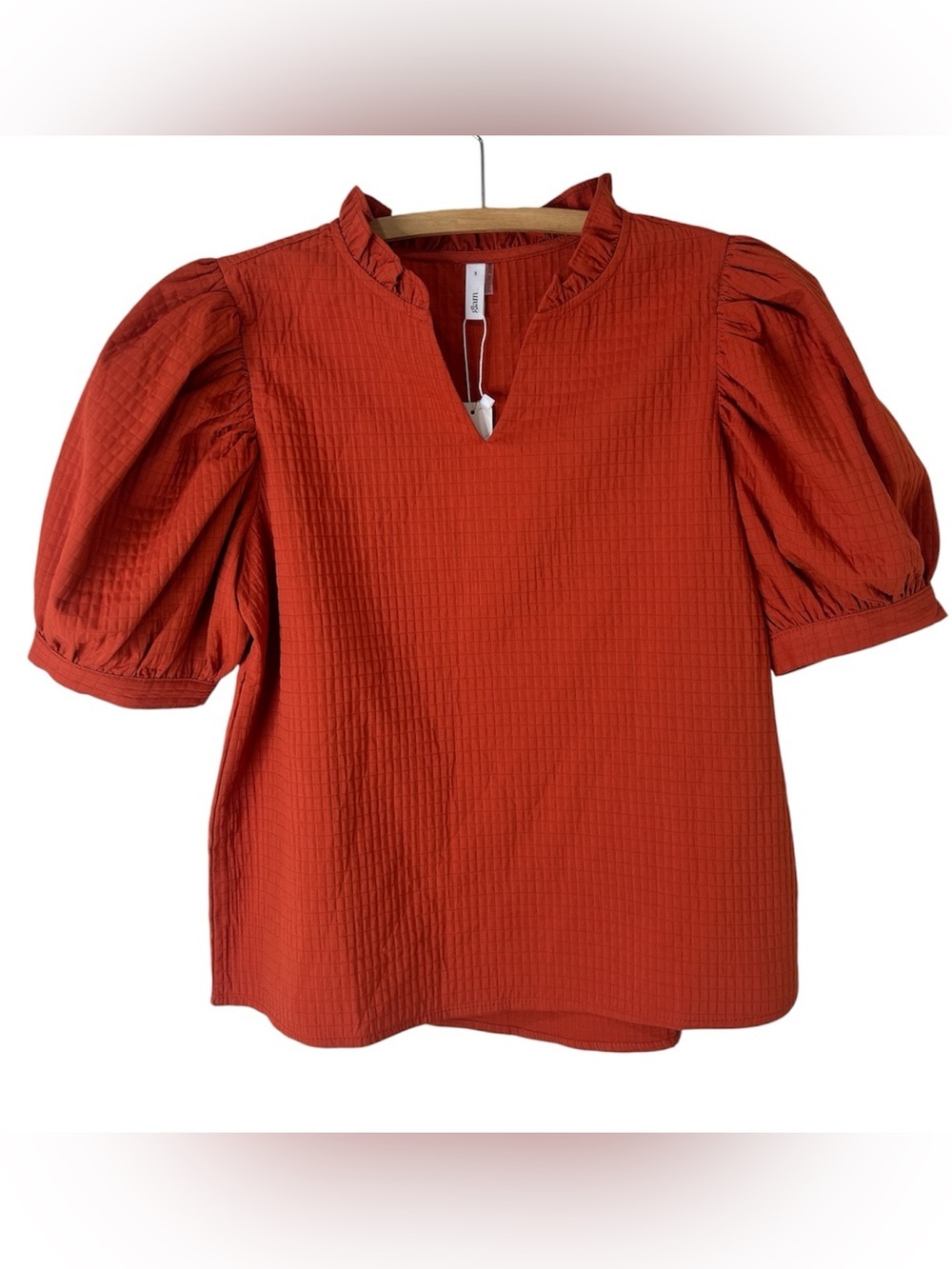 NWT GLAM Rust Colored Puff Sleeve Ruffle Blouse Boho Size Small